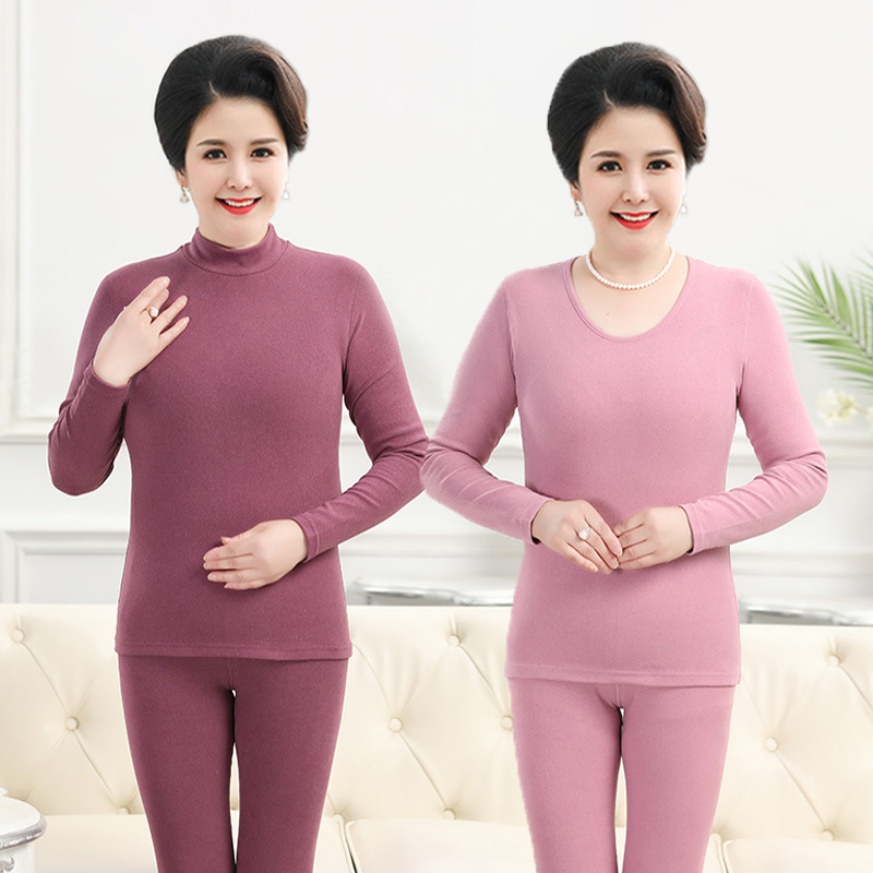 中老年双面德绒保暖内衣女中高领妈妈打底秋衣修身老人奶奶装秋冬