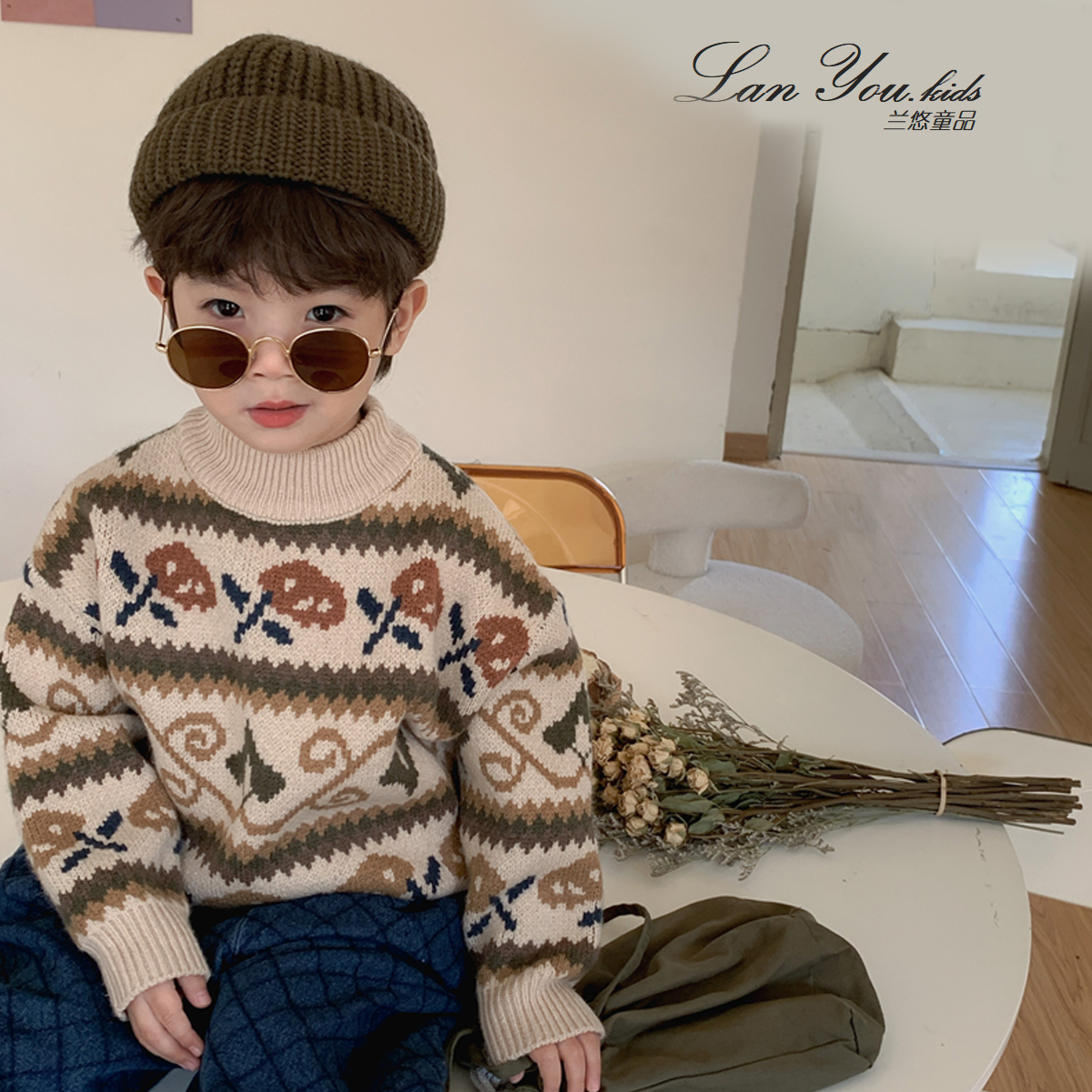 冬季新款加绒儿童中大童中性男童女童圆领冬款复古韩版针织衫毛衣