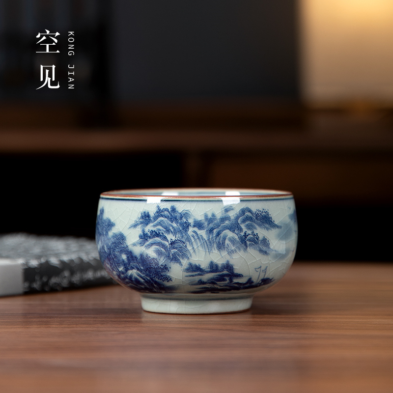 景德镇青花瓷品茗杯中式个人专用茶杯陶瓷主人杯茶盏茶碗功夫茶具