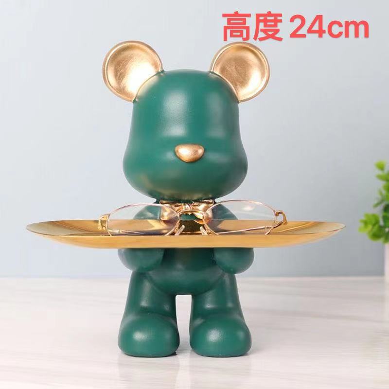 绿色熊熊熊托盘树脂工艺品装饰品摆件