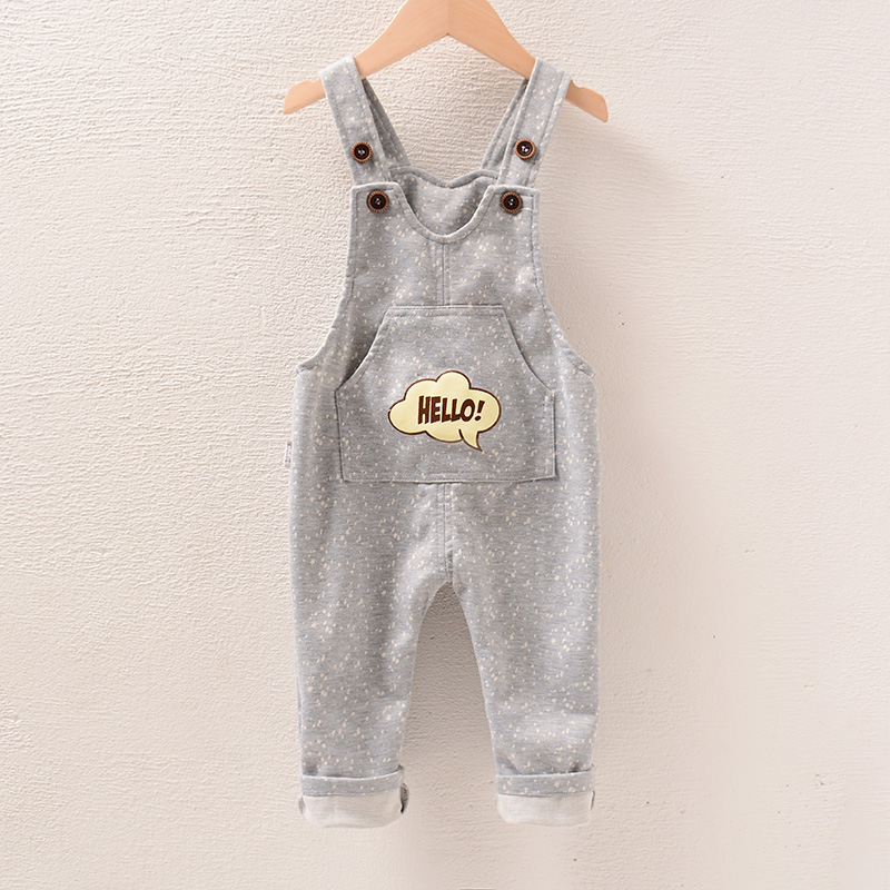 婴儿裤子春秋外穿针织弹力可开裆男宝小孩女宝A类背带裤春秋