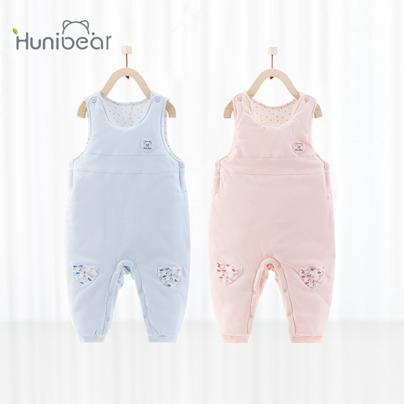 宝宝背带薄棉裤冬季纯棉按扣开裆款男童女童棉裤婴幼儿夹棉裤子