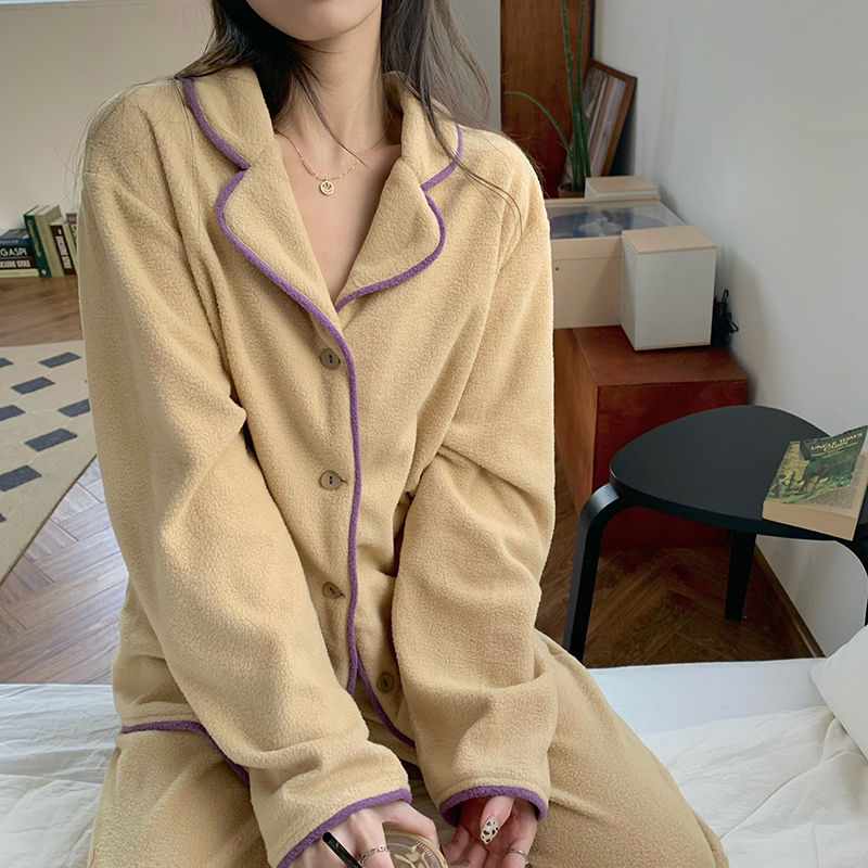 双面摇粒绒睡衣女秋冬款ins风加厚大码套装冬天珊瑚绒外穿家居服