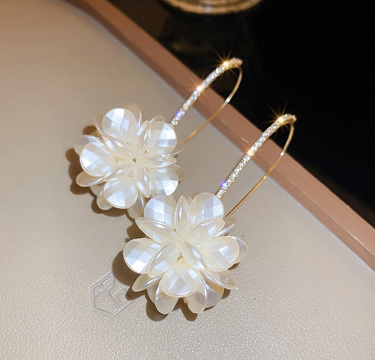 合金亚克力耳饰 时尚立体花朵闪钻法式复古甜美精致优雅耳环轻奢