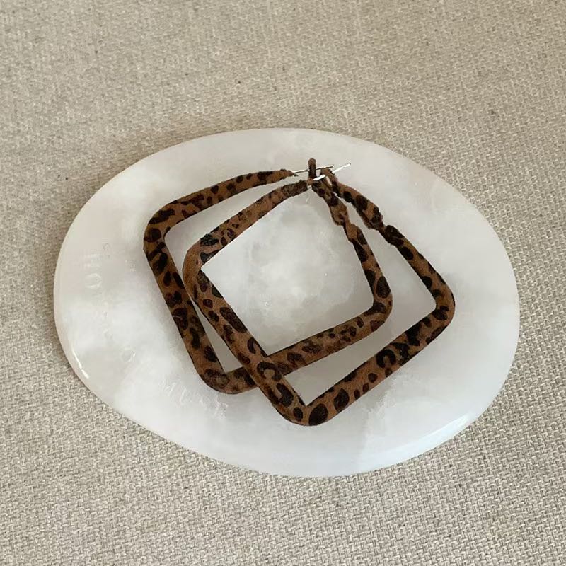 铁合金绒毛耳饰 139号秋冬氛围感豹纹绒布几何图形耳环