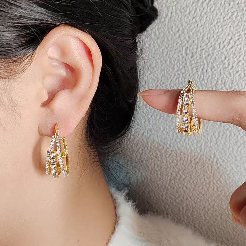 铁合金耳饰 183号时尚气质三层微锆石女几个方形耳坠耳扣