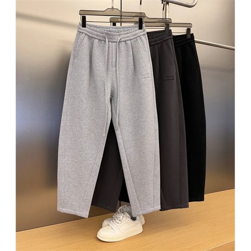 秋冬新款加绒加厚纯色运动休闲裤男士宽松直筒百搭阔腿裤时尚卫裤