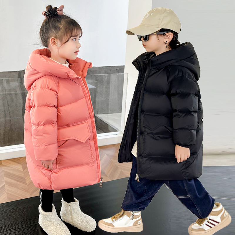 雅鹿儿童羽绒服男童女童中长款加厚2023新款洋气中童大童宝宝冬装