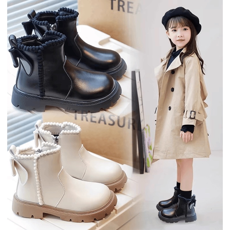 ABC女童靴子儿童马丁靴2025秋冬新款公主英伦风短靴加绒二棉单靴