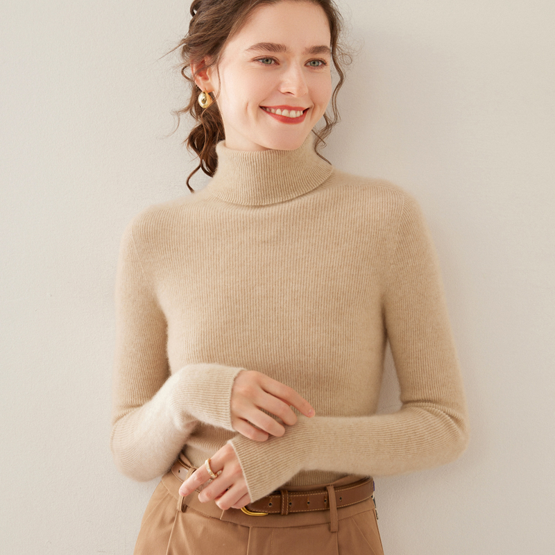 【JJ-810】女士高领无缝一体一线成衣小抽条纯色时尚百搭针织羊毛衫