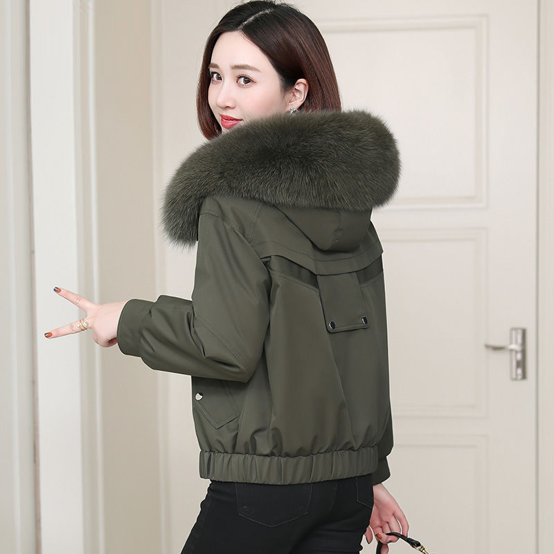 【海宁正品皮草】派克服女新款皮毛一体大衣獭兔毛外套短款