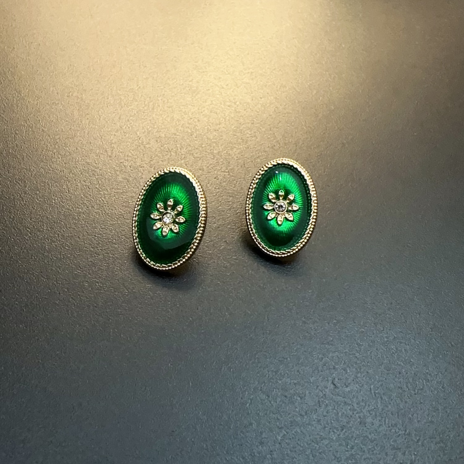 合金珐琅耳饰 绿色简约复古耳环椭圆形饰品925银针百搭EDCug 0114