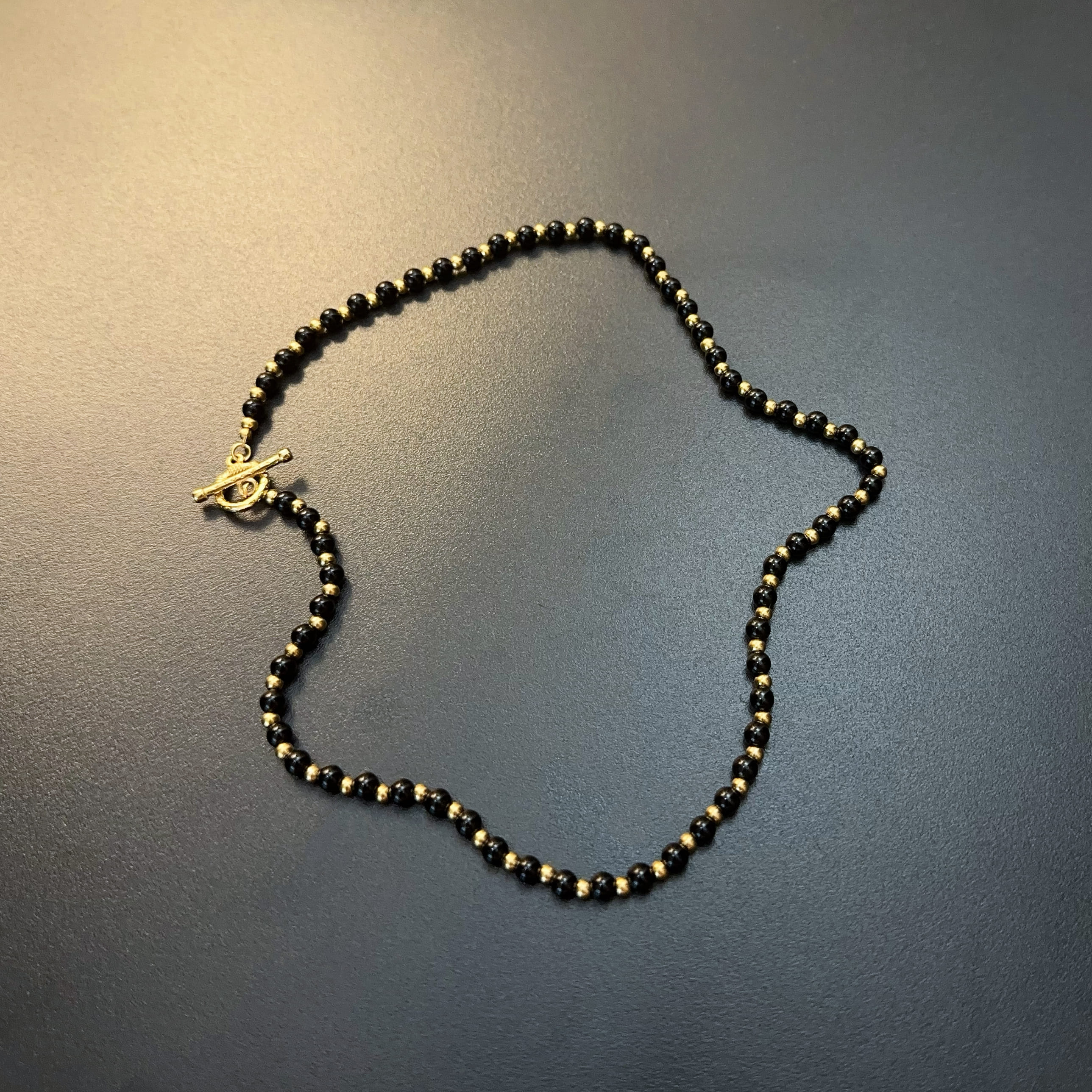 钛钢石英石项链 黑珠项链个性百搭串珠颈链OT扣简约NEGlc 0237