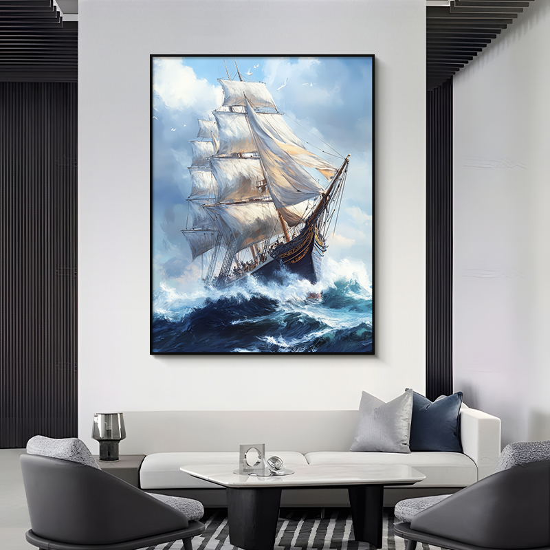 【盈浩】乘风破浪手绘油画装饰画一帆风顺卧室客厅餐厅家居挂画