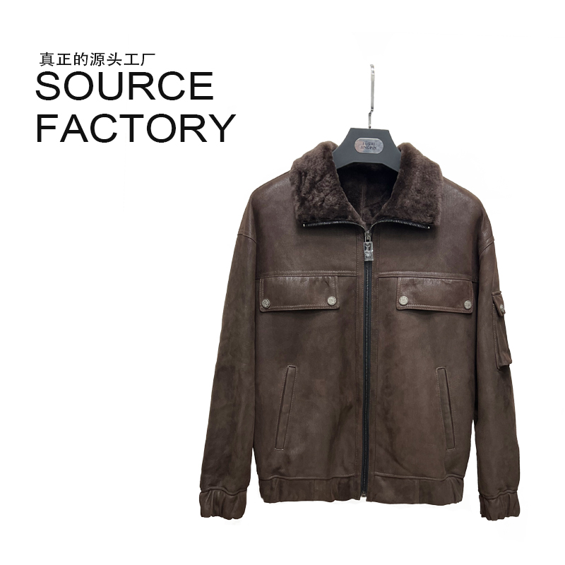 厂家直销土耳其男款翻领皮毛一体外套原生态冬季通勤商务男款皮衣