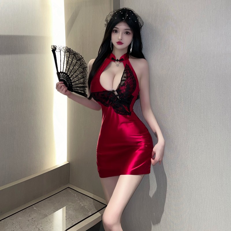 【玩到三点】性感辣妹复古旗袍刺绣包臀连衣裙女酒吧夜场约会战衣