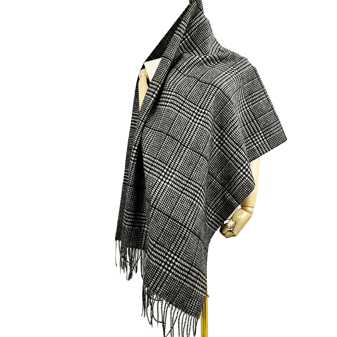 女士新款内蒙纯羊毛黑白千鸟格时尚披肩保暖秋冬时尚优雅舒适亲肤