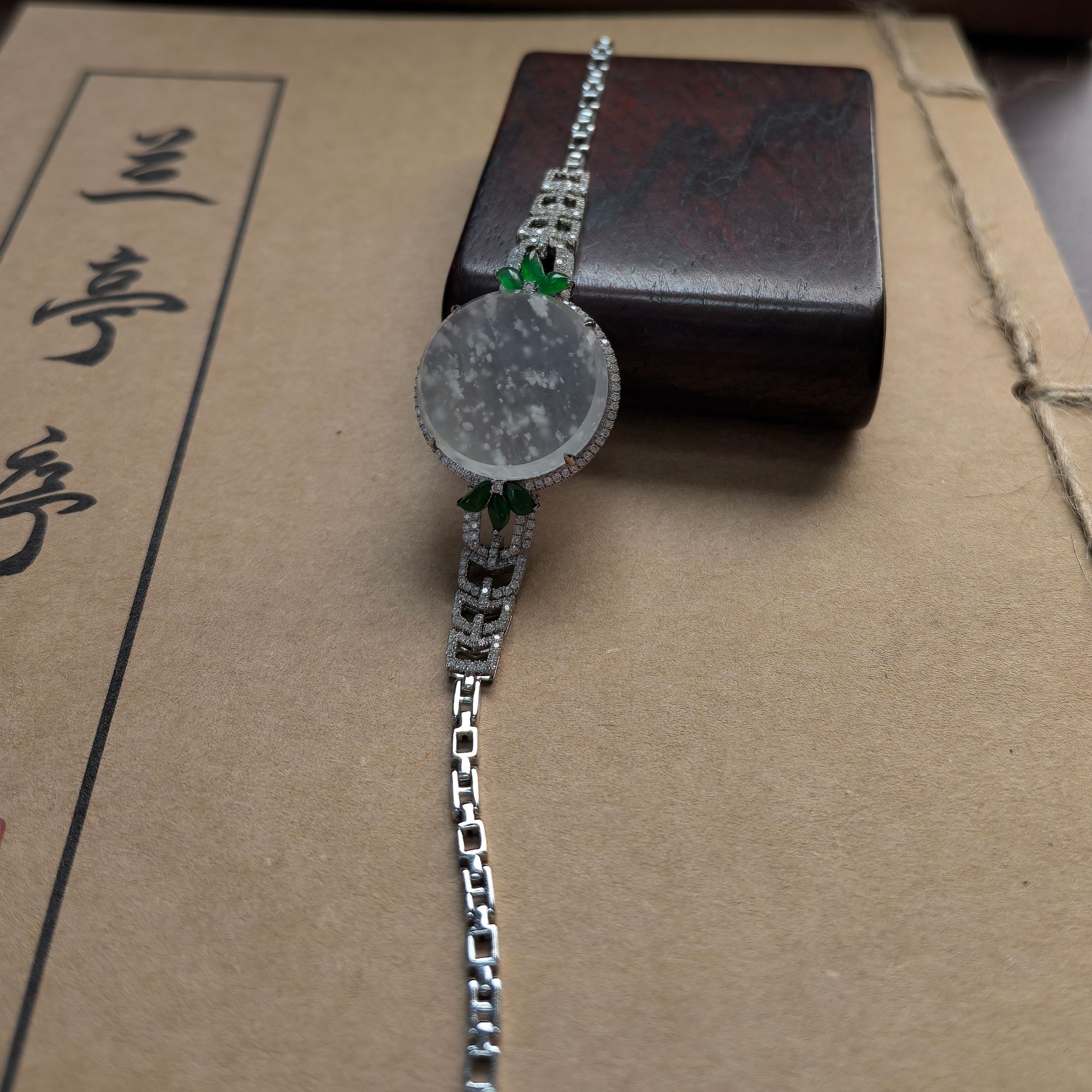 【翡翠织锦】18K金镶钻 翡翠A货手链 女士镶嵌高冰精美大女王幽灵