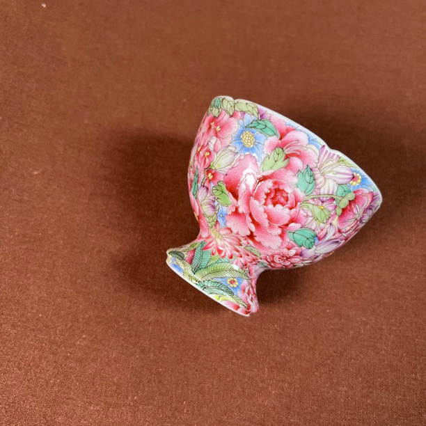 景德镇白泽手绘粉彩工笔绘画万花系列高足礼品杯全手工手绘仿古泥