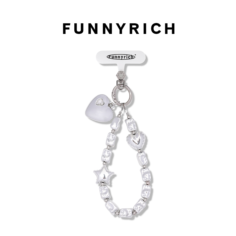 FUNNYRICH银色爱心手机链手机壳挂绳装饰品ins新款挂饰精致小挂件