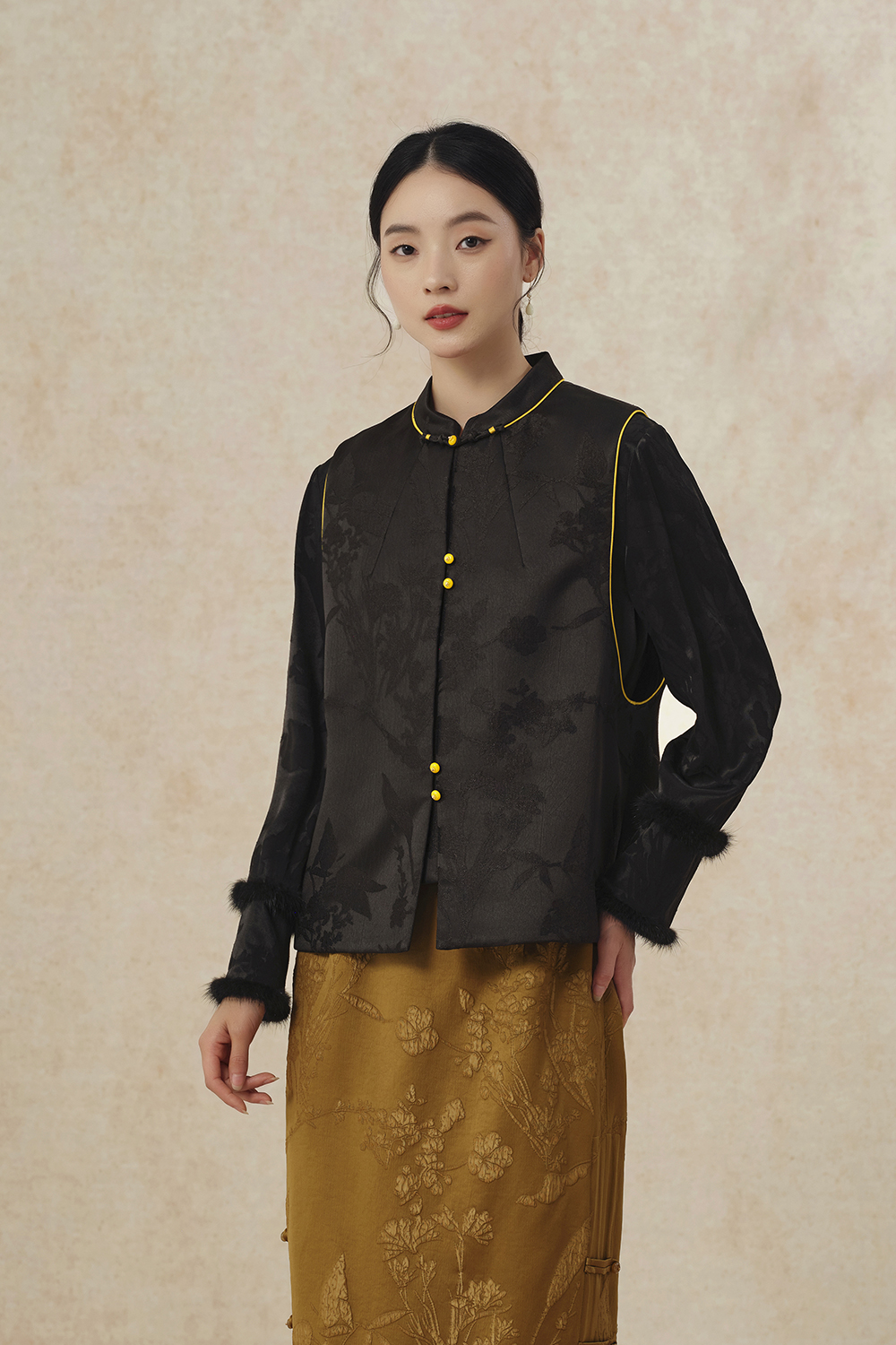 【梨花庄】24秋冬2F3W119新中式国风夹棉马甲复古