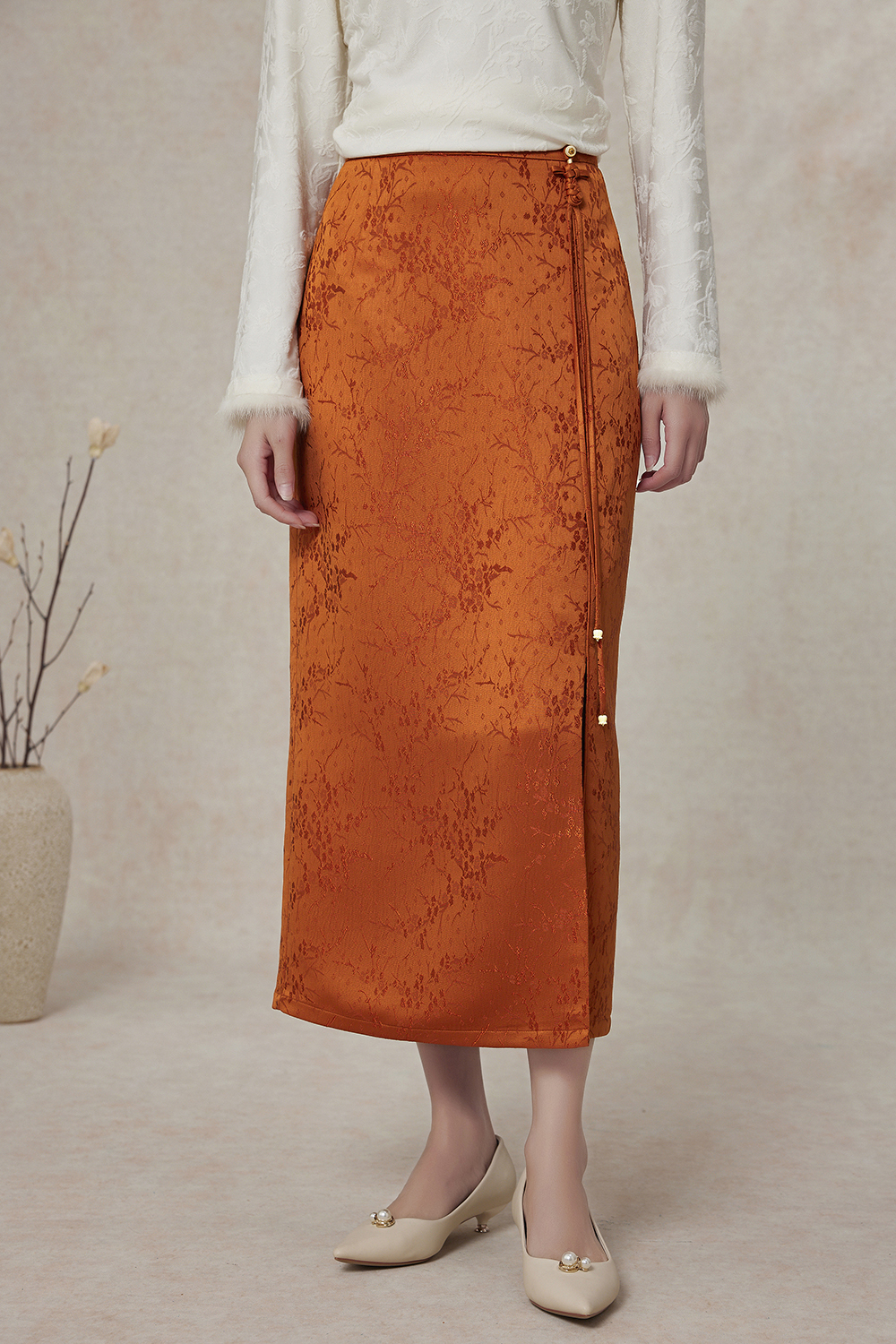 【梨花庄】24秋冬2F3K269中长裙国风提花半身裙