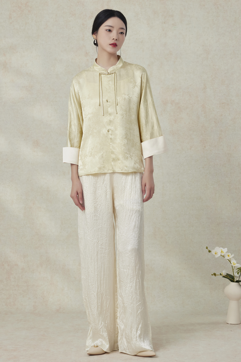 【梨花庄】2024春夏2F1K200禅意中国风复古阔腿裤