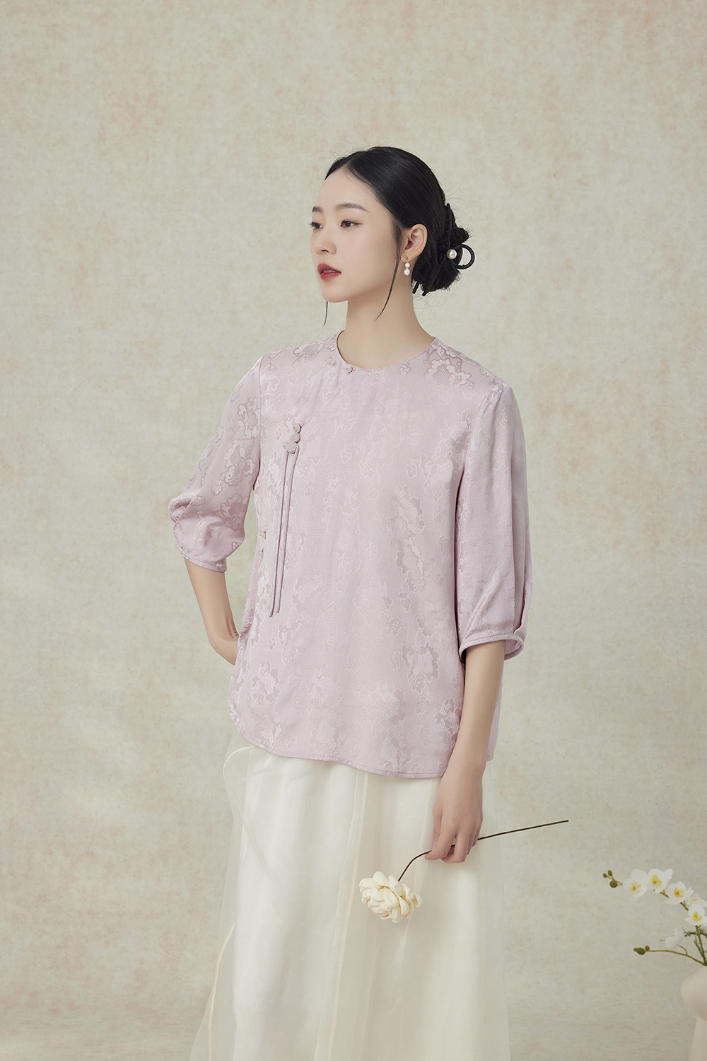 【梨花庄】2024春夏2F1S161茶服斜襟复古新中式上衣