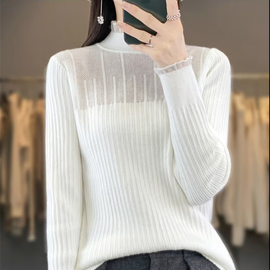 百搭春秋洋气白色半高领无袖背心女时尚内搭蕾丝镂空小吊带