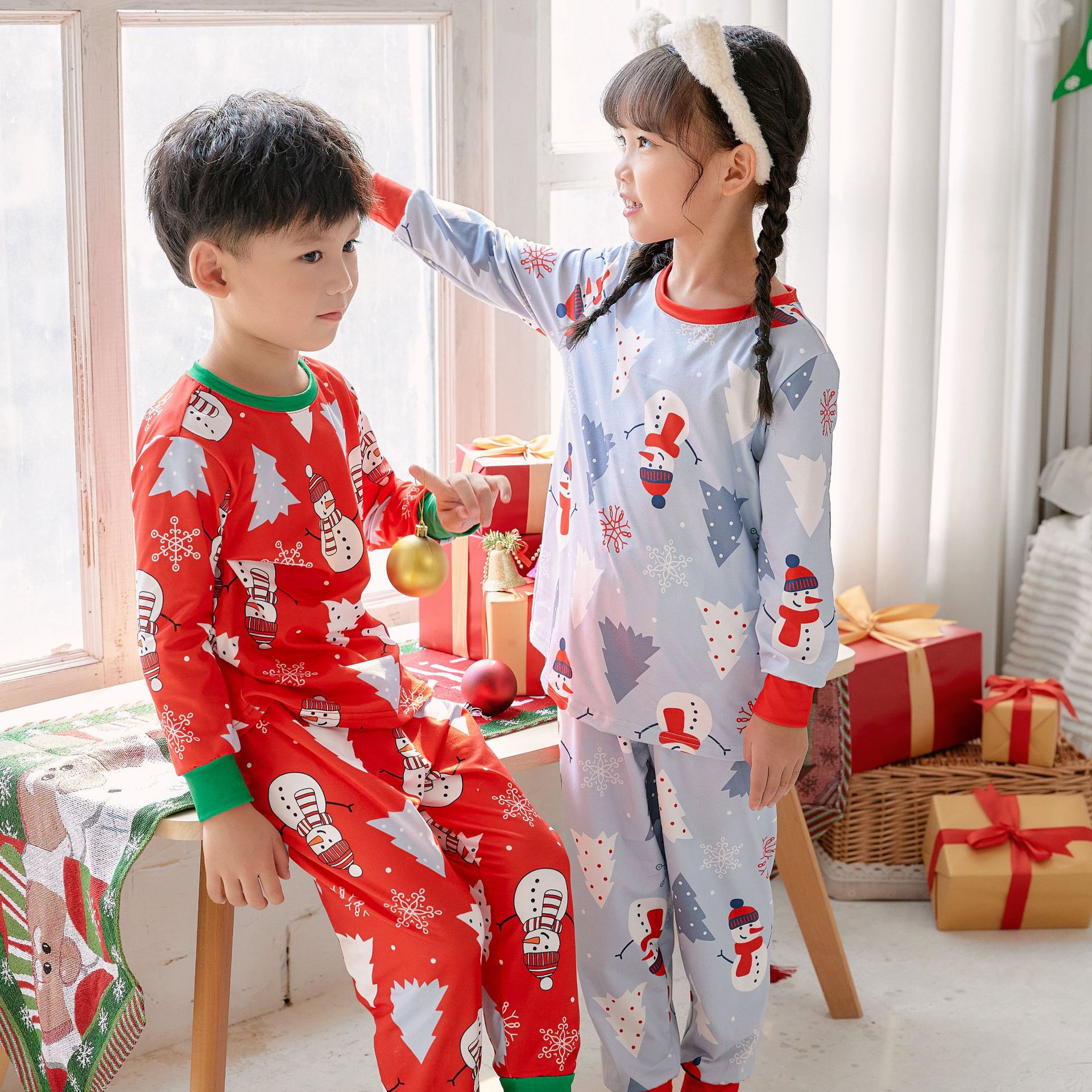 2023儿童亲子装印花小雪人圣诞装家居服可爱睡衣套装Christmas