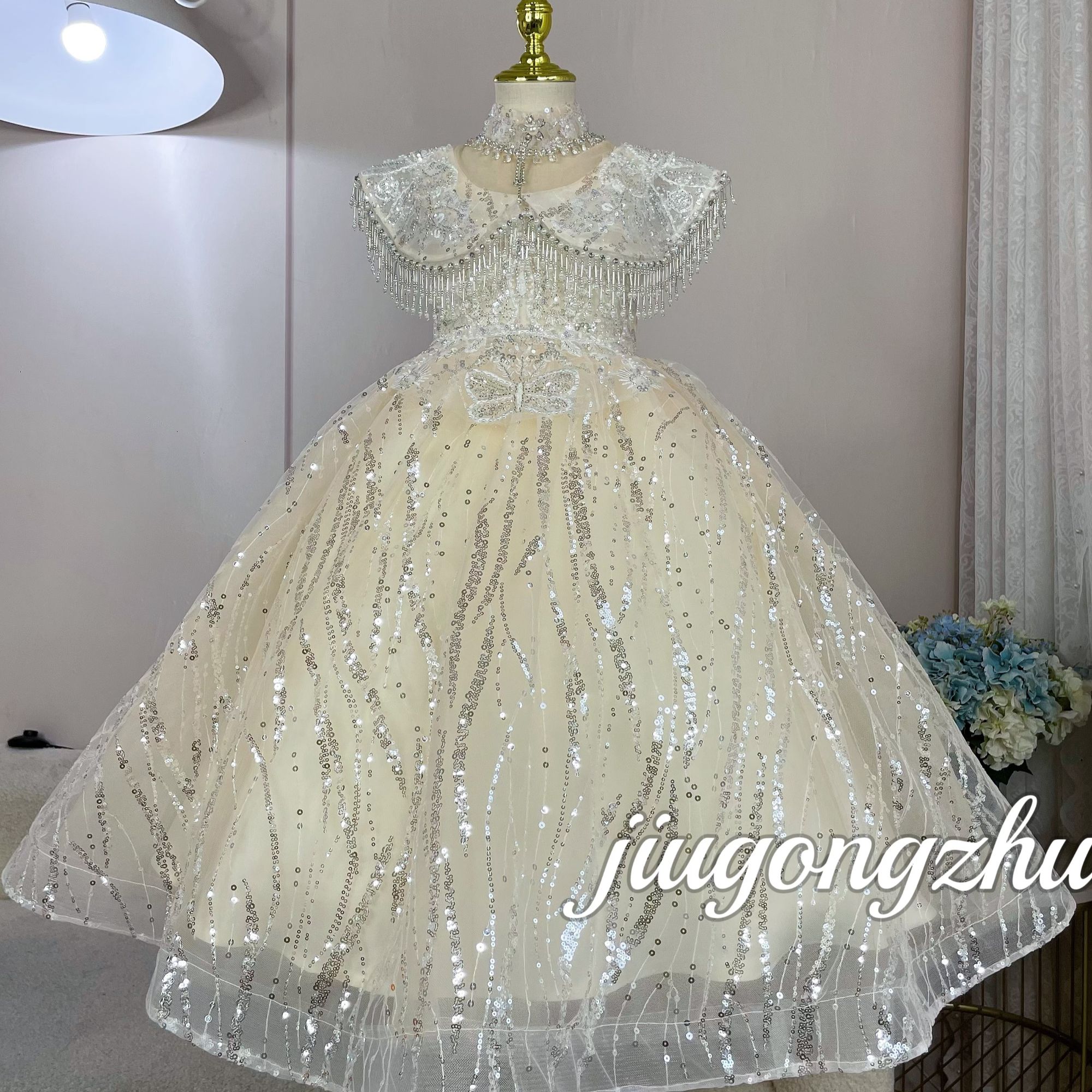 【皇室公主】女童渐变丁达尔风主持钢琴演出服公主裙生日宴重工走秀