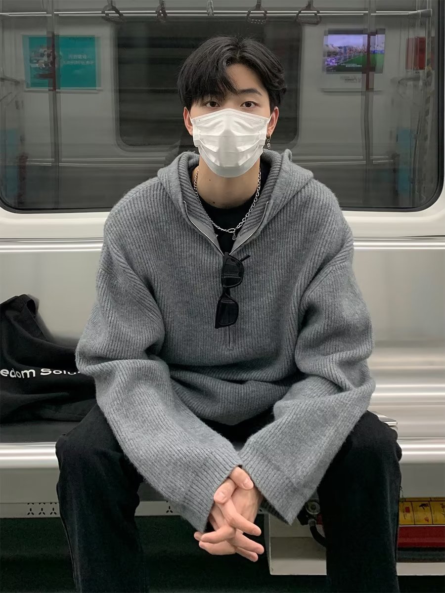 【小扬哥推荐】连帽毛衣男设计感针织衫慵懒风日系情侣线衣百搭春