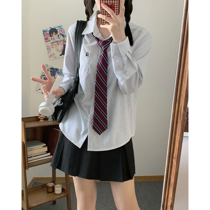  墨秋jk原创椿日和基础款短袖条纹衬衫日制校供感原创制服衬衣女