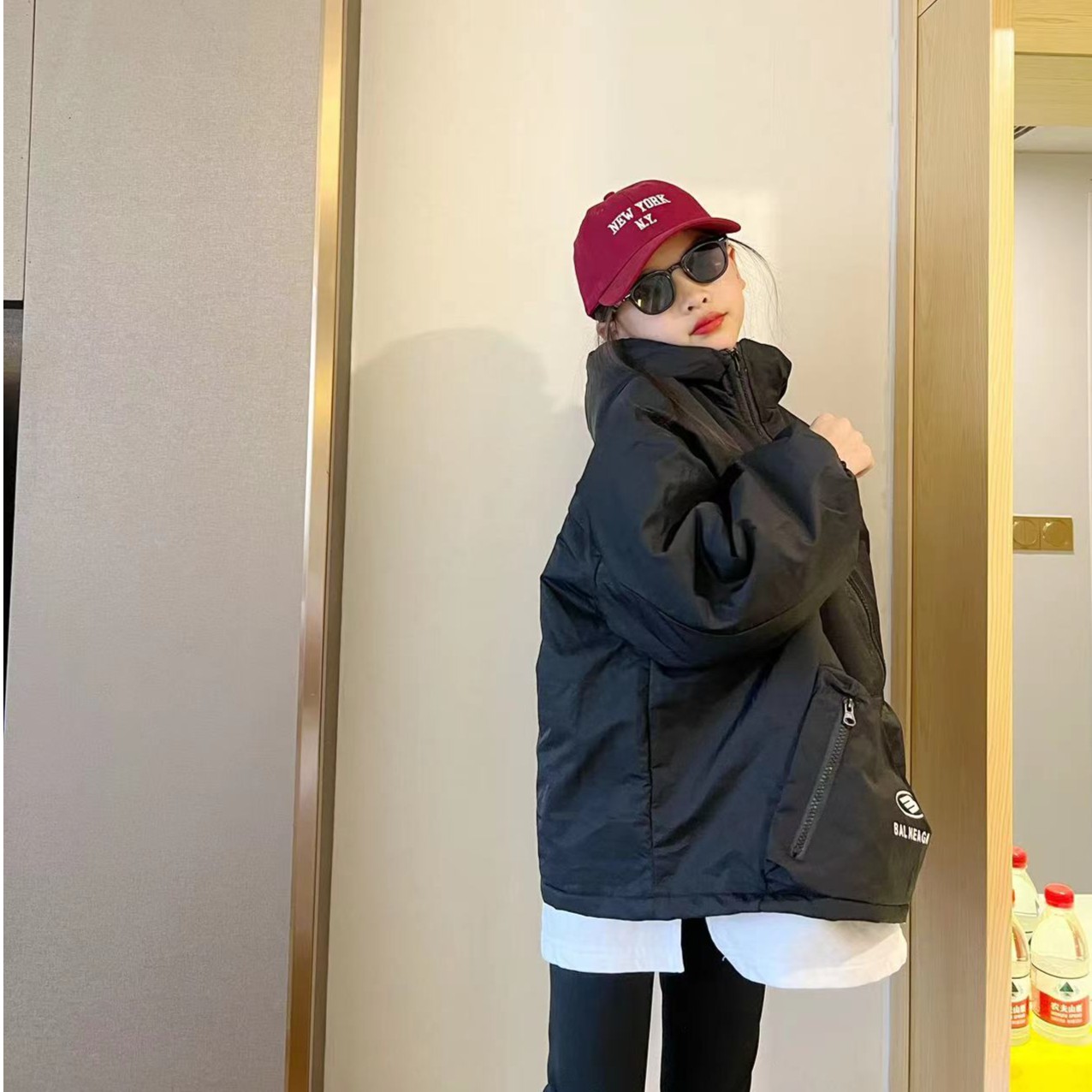 斜拉链连帽风衣外套女童2023秋季新款百搭休闲冲锋衣防风上衣潮