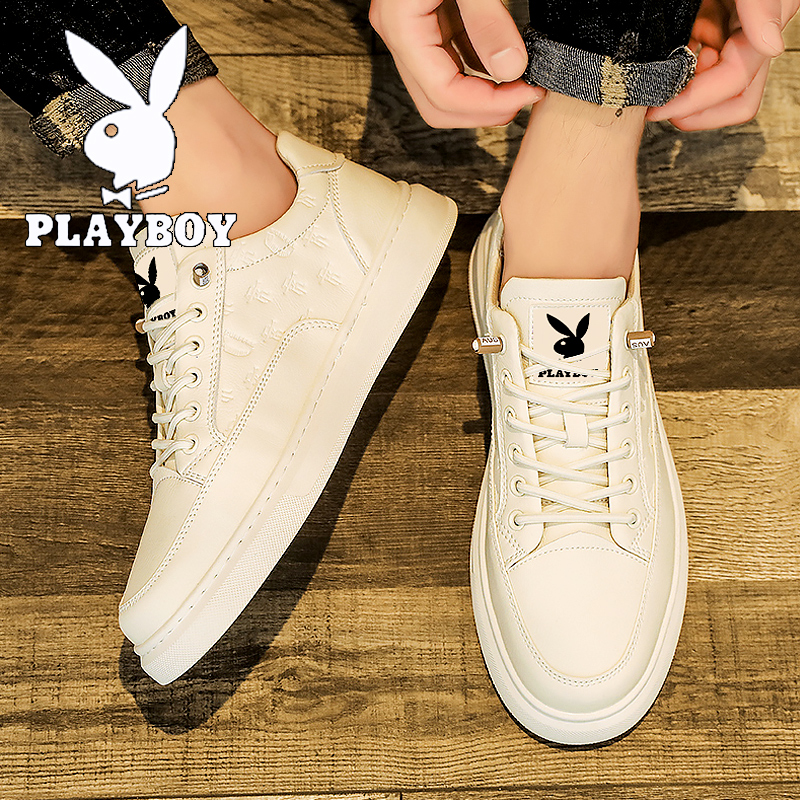 PLAYBOY男鞋新款秋冬休闲皮鞋男士一脚蹬小白鞋子男运动潮鞋男款