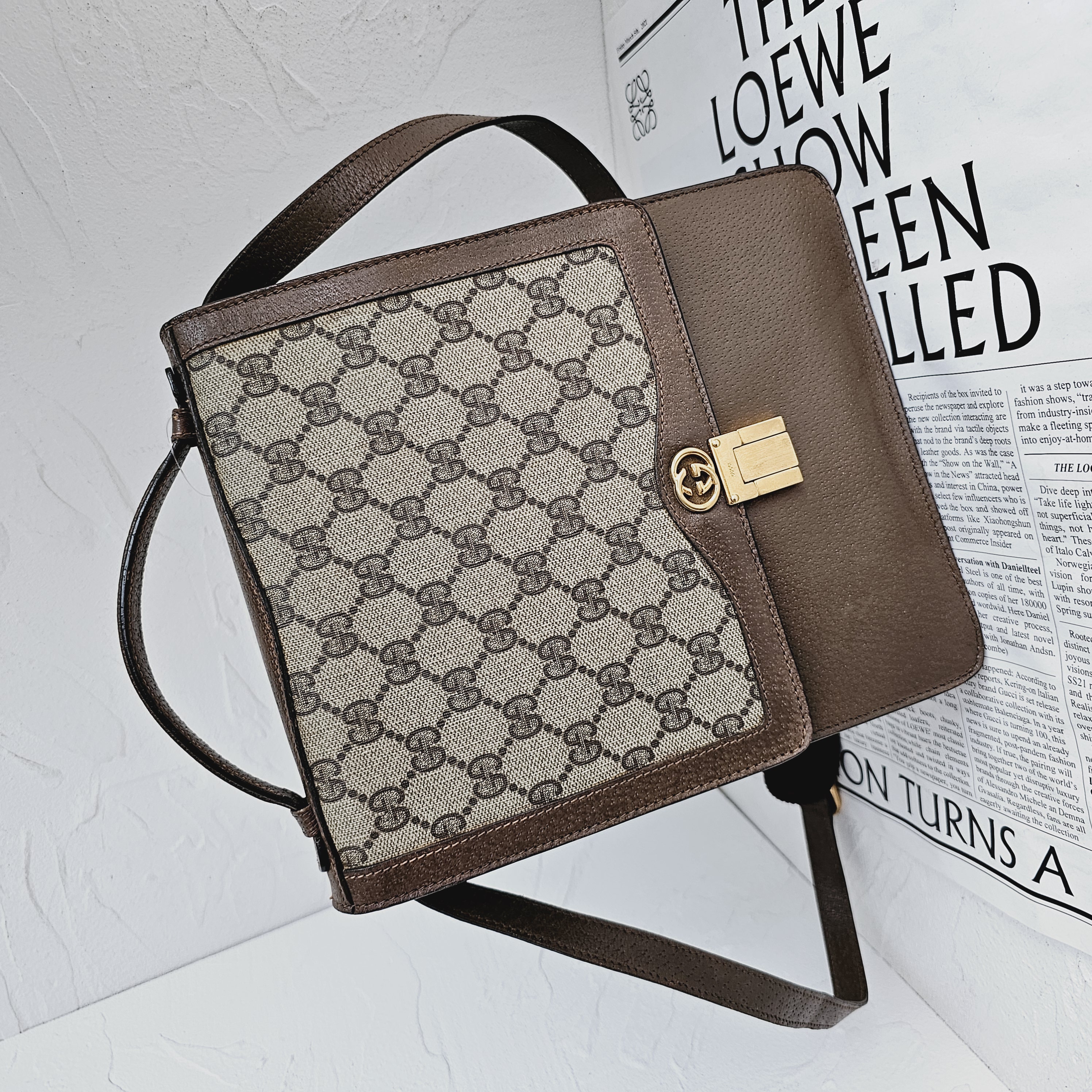 95新 GUCCI/古驰 老花公文手提单肩斜挎包/GG/10089407