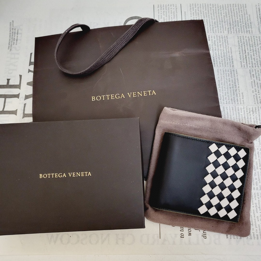 99新 BOTTEGA VENETA/葆蝶家 Bv编织黑色短款钱包卡包/GG/6466149