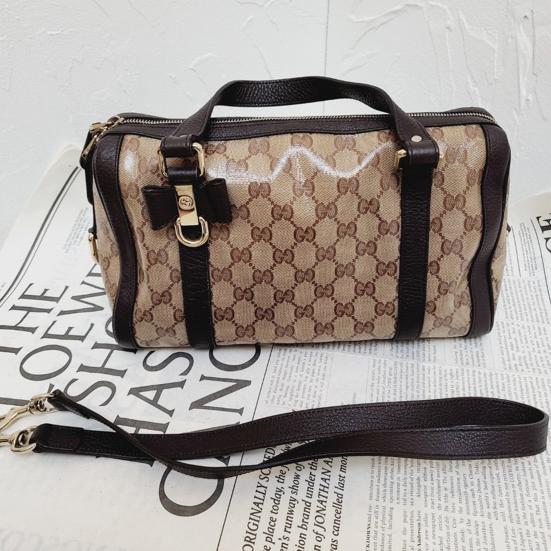 95新 GUCCI/古驰 Gucci水晶皮老花波士顿手提单肩包/GG/6375042