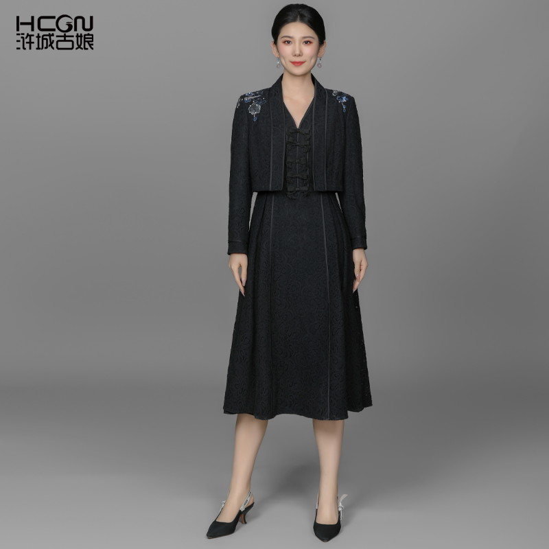 提花蕾丝国风精致刺绣星语蕾丝连衣裙两件套装ACL17911+ACL181025