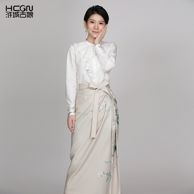 hcgn/浒城古娘中国风秋季印花气质腰显瘦百花飘香半裙CMT19651