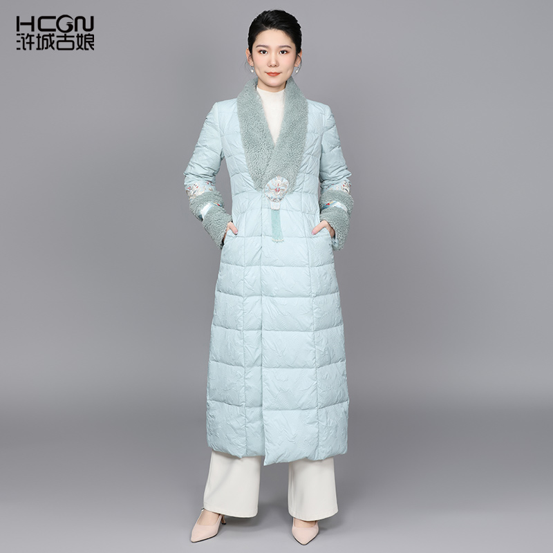 【90白鸭绒】中国风长款刺绣花保暖加厚舒适游龙冬季羽绒服DMT11501