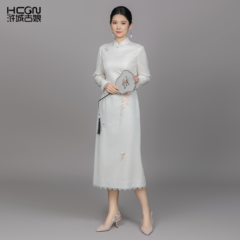 高端新中式国风女装改良女款大红色牡丹鸾凤旗袍连衣裙子CMT17781