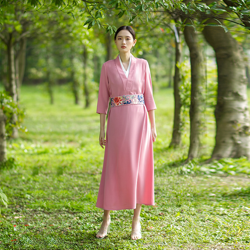 浒城古娘春天仙女裙头像款中式交领汉服中国风京绣连衣裙9A191317