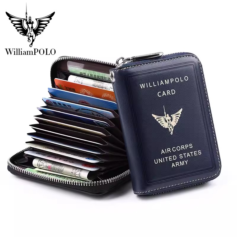 英皇保罗男士头层牛皮短款钱包英伦风琴式多卡位真皮驾驶证小卡包