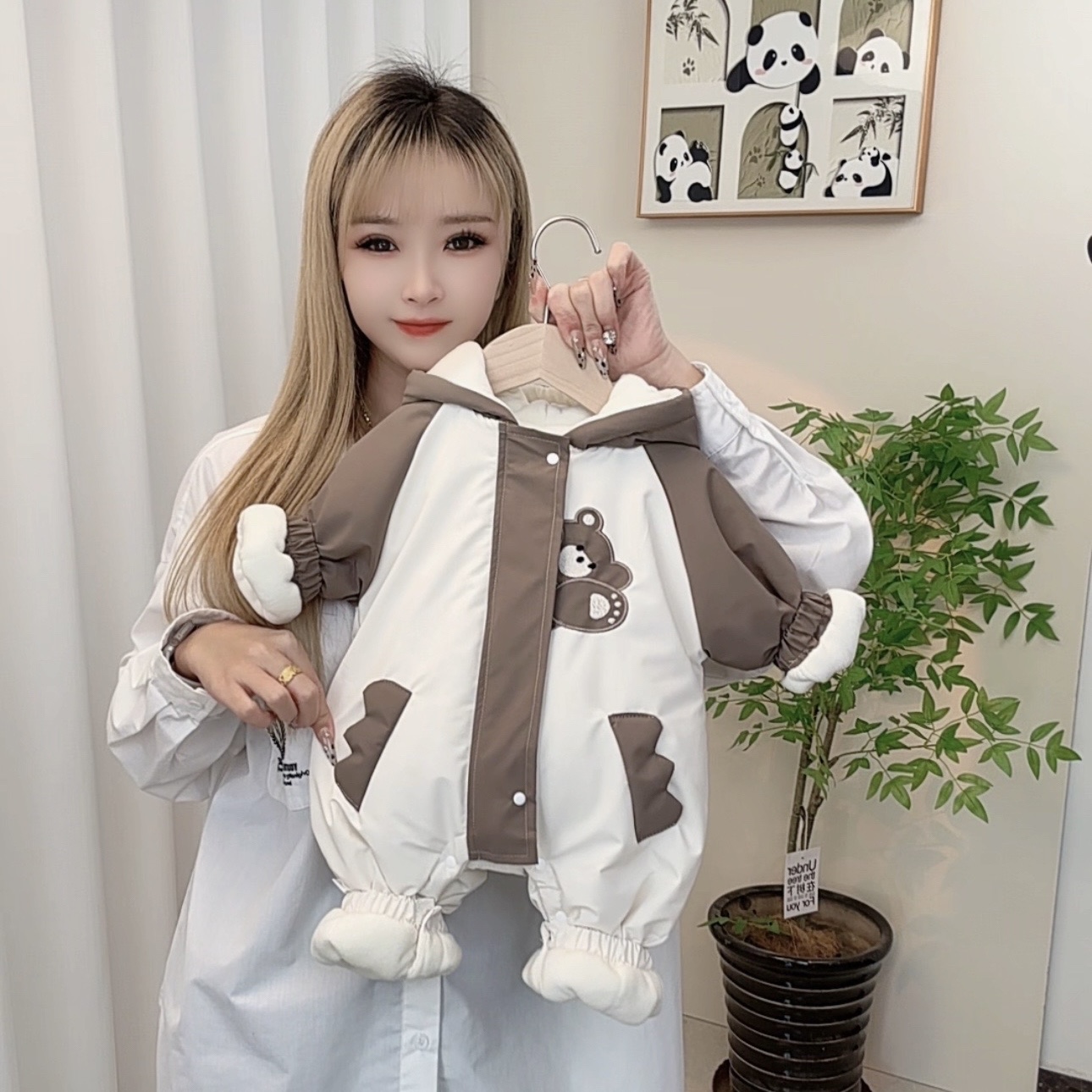 宝宝外出服连体衣长袖可爱套装连帽婴儿加厚棉衣新生儿婴儿衣服