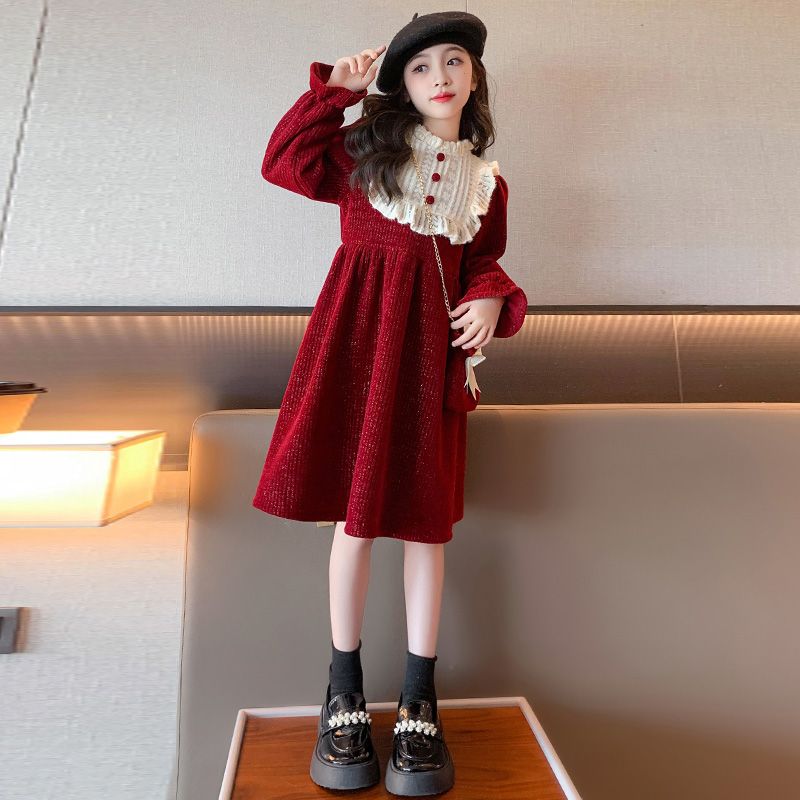 【儿童连衣裙】女童2023新品洋气连衣裙儿童亮丝连衣裙潮加绒
