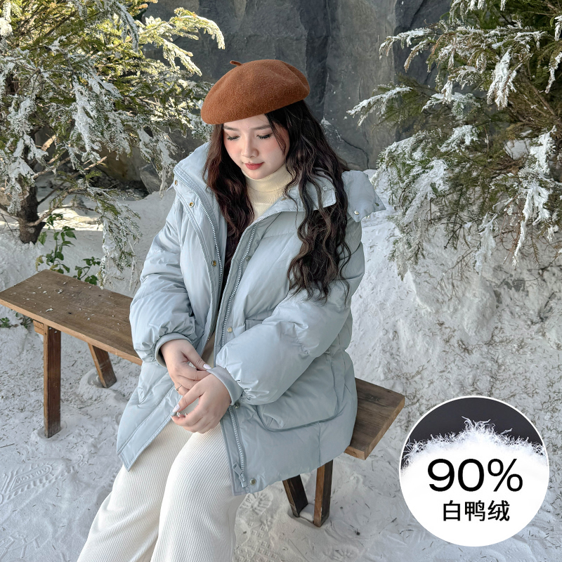 BD3368大码女装【发热小太阳】连帽秋冬2024新款90白鸭绒羽绒服外套