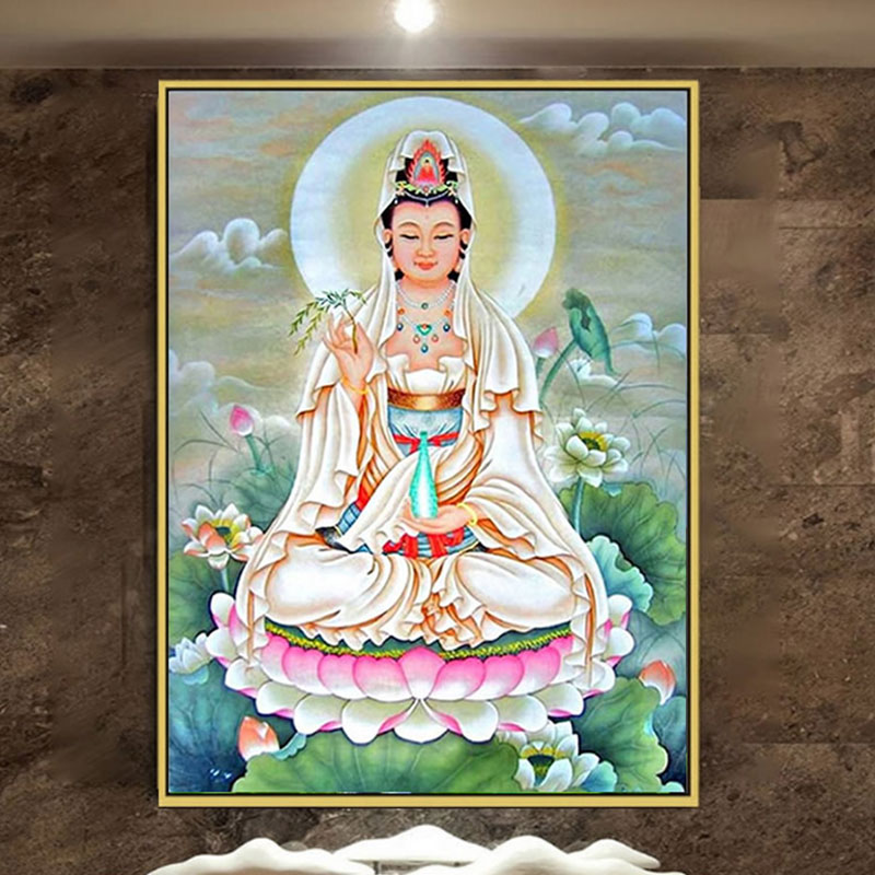 观音菩萨十字绣2023新款线绣客厅观音坐莲佛像图2021手工自己刺绣