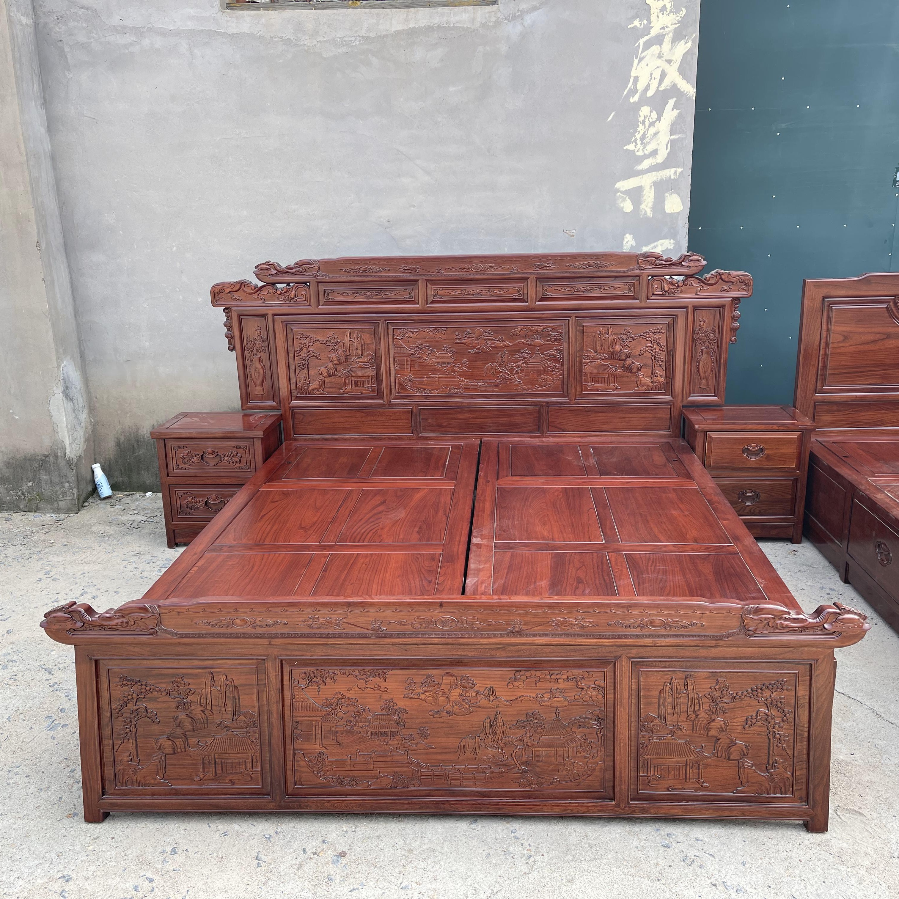 全实木老榆木中式箱体雕花大床大料床古典高箱储物新中式经济型