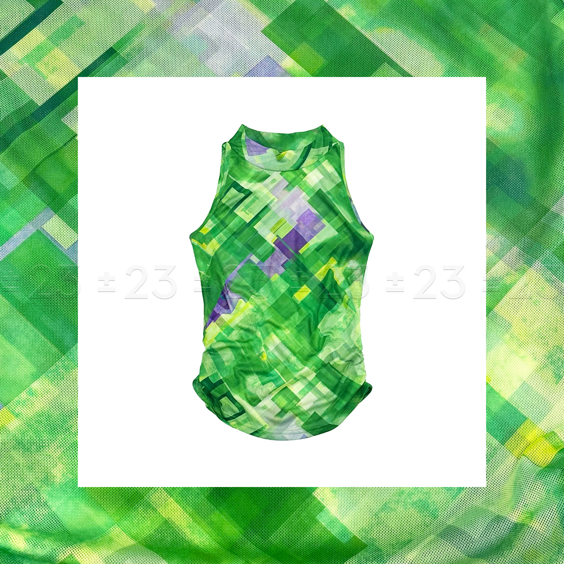 Kenny‘s ±23【反季超级大促芦荟】SS24068菱格立领收腰网纱无袖T恤